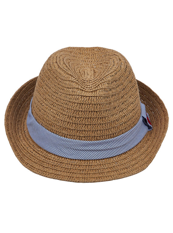 Chapeau enfant garçon en paille avec ruban rayé bleu et blanc + broderie sur le ruban  JYOWECHAP1 / 20SI0292CHA009