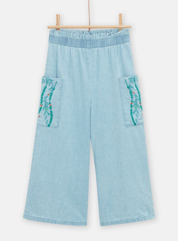 Pantalon large en denim claire avec broderie pour fille TACOPANT / 24S901N1PANP272