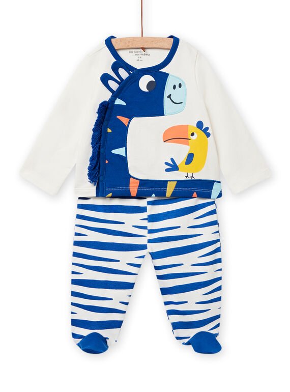 Pyjama écru chiné et bleu bébé garçon NEGAPYJZEB / 22SH14G2PYJ006