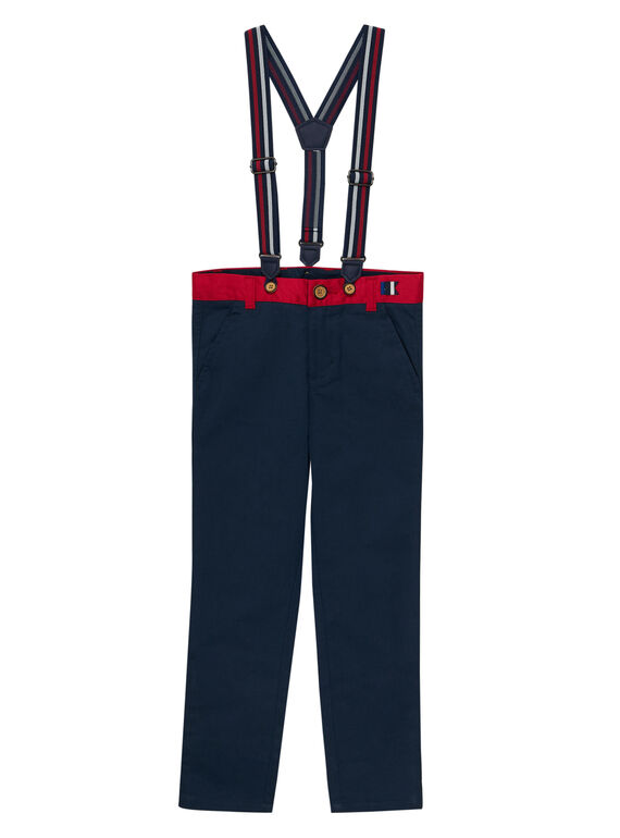 Pantalon uni marine à bretelles garçon JOWEPANT / 20S90291PAN705