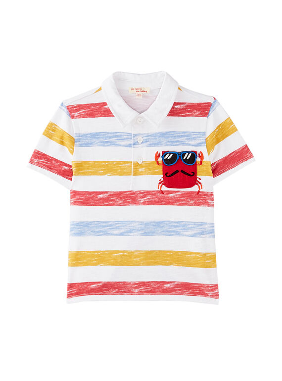 Polo ecru garçon rayures imprimées poche crabe JOCEAPOL / 20S902N1POL000
