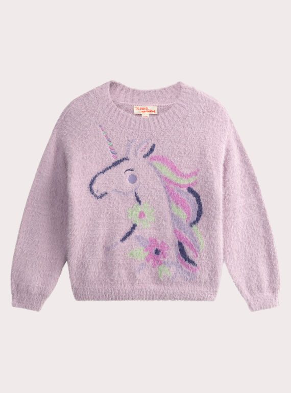 Pull en maille plume animation licorne pour fille 