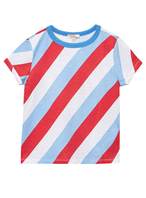 Tee shirt garçon manches courtes rayures tricolore en biais JOCEATI1 / 20S902N1TMC000