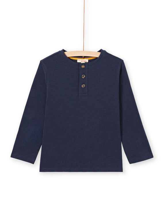T-shirt manches longues bleu nuit col tunisien enfant garçon MOJOTUN1 / 21W90212TML705