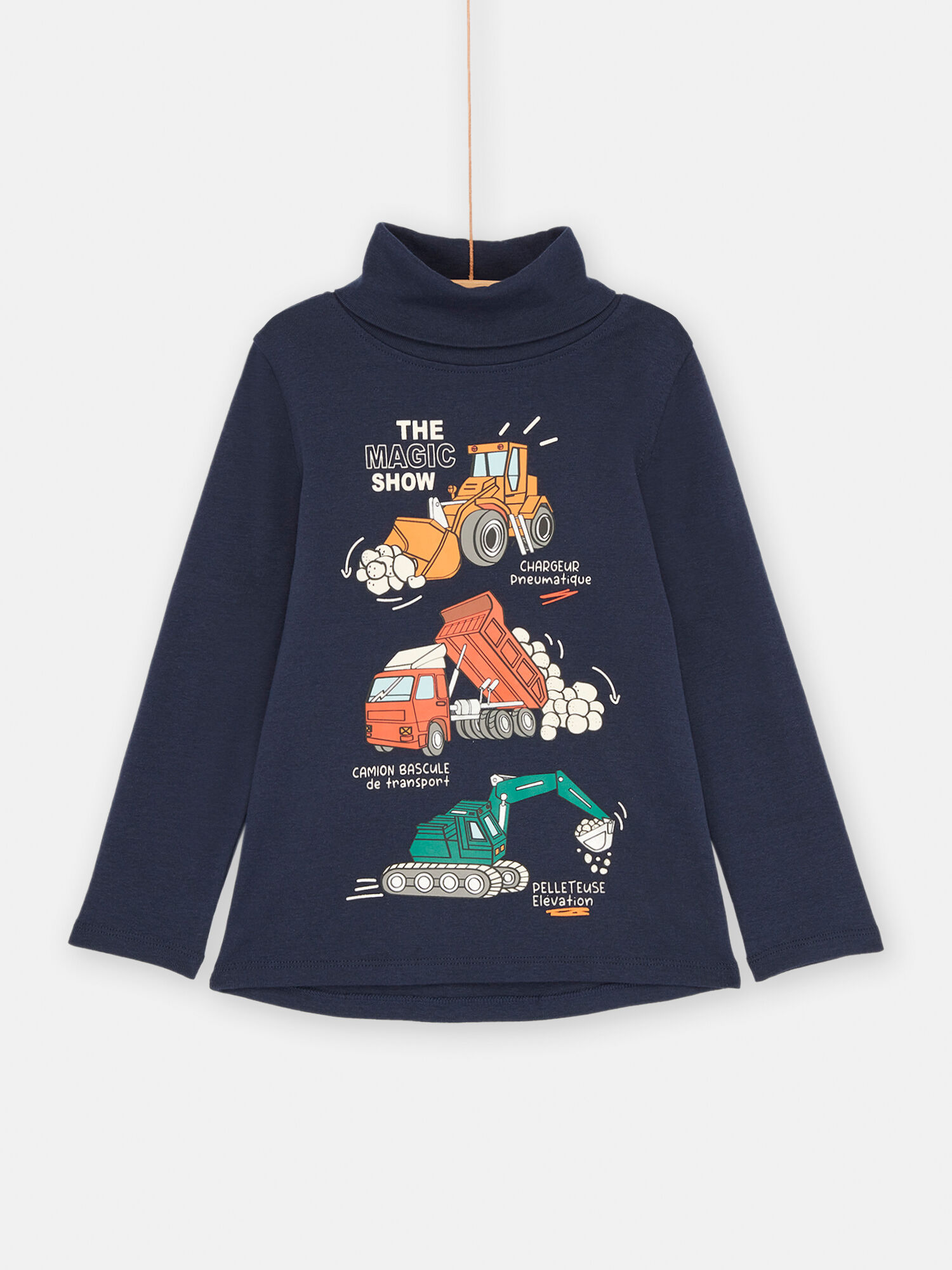 Sous pull bleu nuit motifs engins de chantier pour gar on