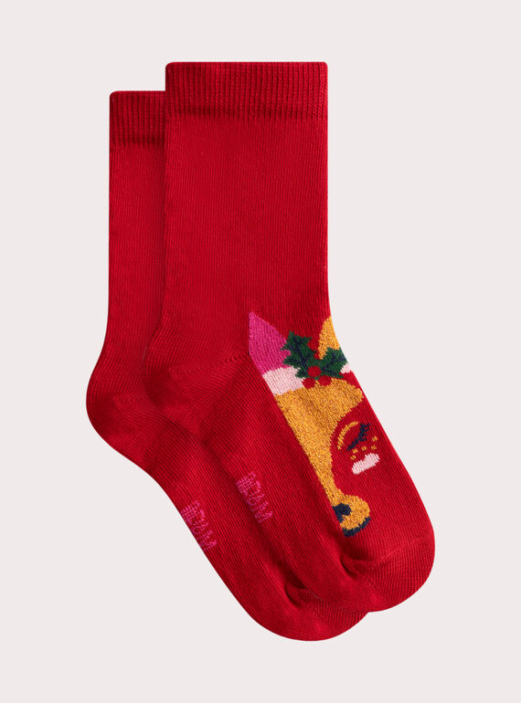 Chaussettes rouge animation biche pour fille VYAWACHO / 24WI01T1SOQF504