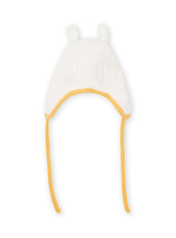 Bonnet en sherpa écru et orange réversible bébé garçon MYUMIXBON2 / 21WI1053BON001