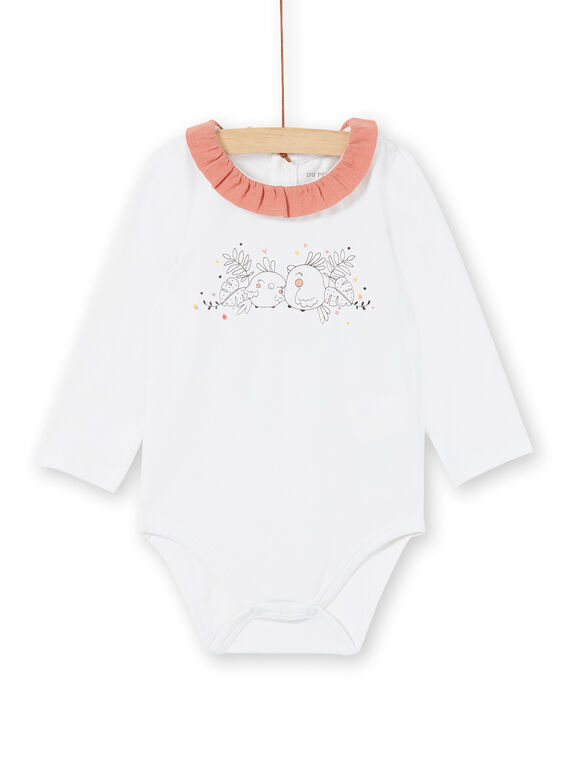 Body blanc imprimé oiseaux col rose.à volants LOU1BOD4 / 21SF03H2BOD000