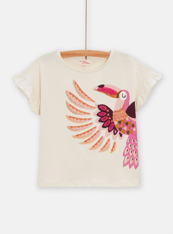 T-shirt écru animation toucan pour fille TACRITI2 / 24S901L1TML003