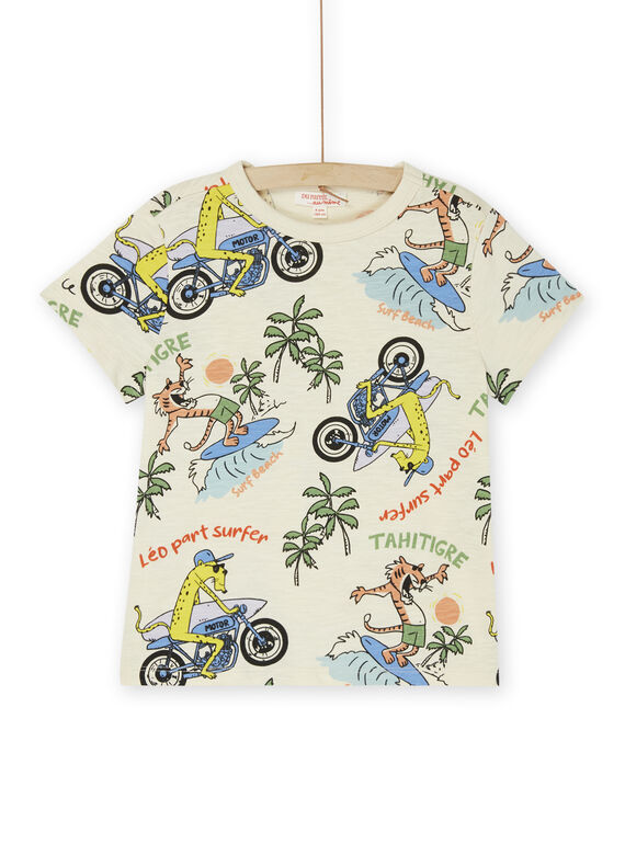 T-shirt blanc crème à imprimé félins surfeurs ROEXOTI3 / 23S902V1TMCA002