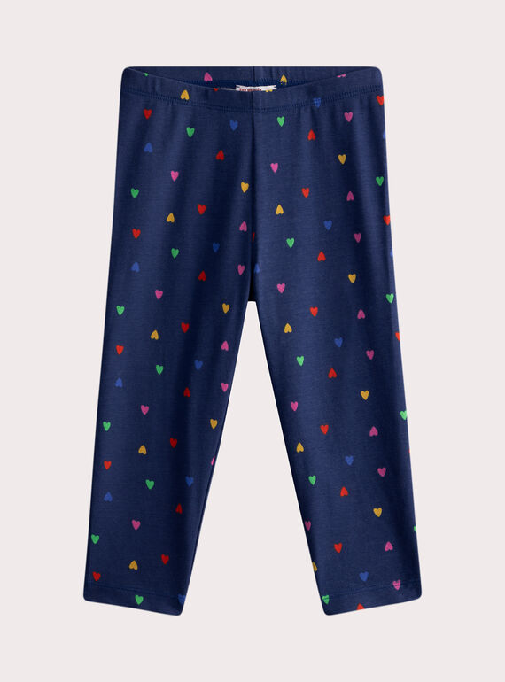 Legging marine à imprimé cœur pour fille WYAFILEG / 25SI0151CAL703