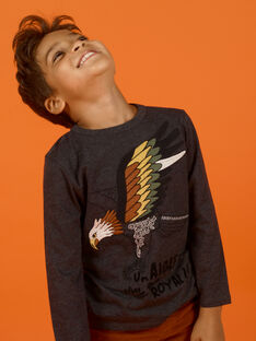 T-shirt manches longues gris chiné à motif aigle enfant garçon MOSAUTEE2 / 21W902P4TML944