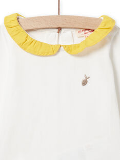 T-shirt écru à col volanté jaune mimosa bébé fille NIJOBRA1 / 22SG0974BRA001