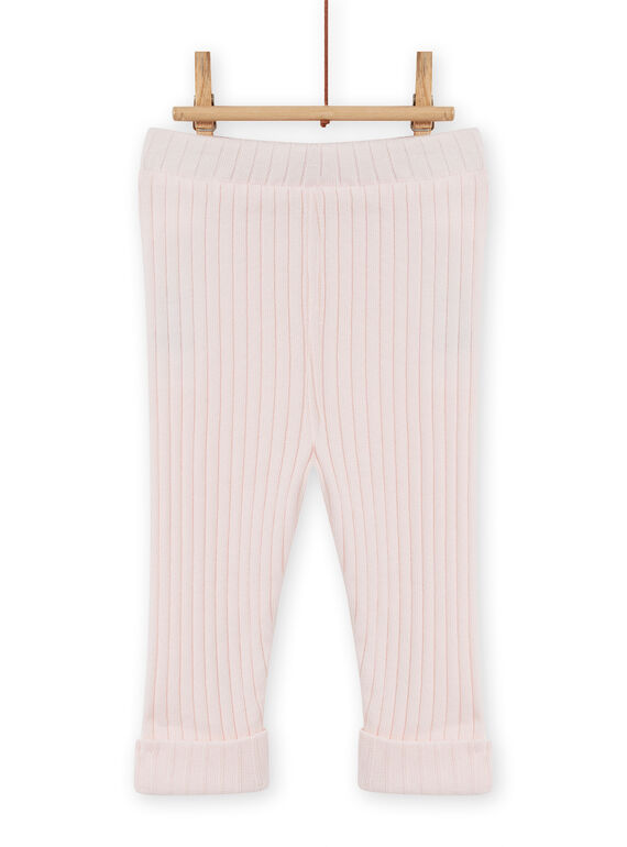 Legging uni rose pâle côtelé bébé fille MYIJOLEGCO2 / 21WI0913CAL632