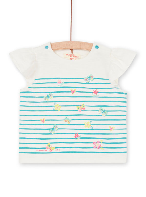 T-shirt manches courtes à rayures motifs fleuris bébé fille LIVERTI2 / 21SG09Q1TMC001