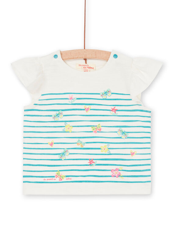 T-shirt manches courtes à rayures motifs fleuris bébé fille LIVERTI2 / 21SG09Q1TMC001