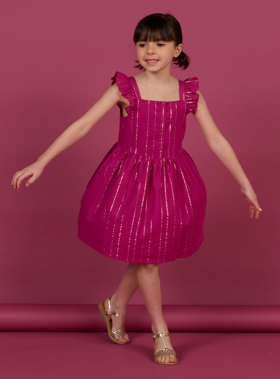 Robe cassis à rayures irisées enfant fille NAFLAROB3 / 22S901R4ROBD302