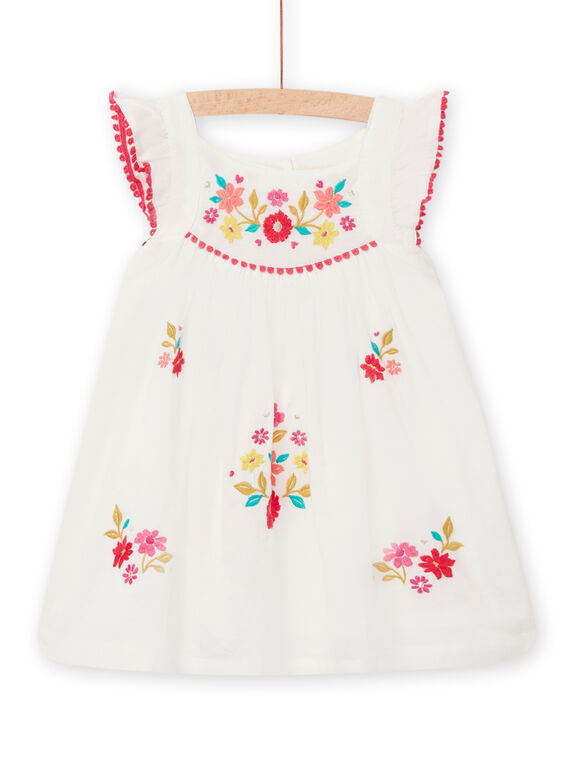 Robe écrue broderies fleuries bébé fille NIFLAROB3 / 22SG09R2ROB001