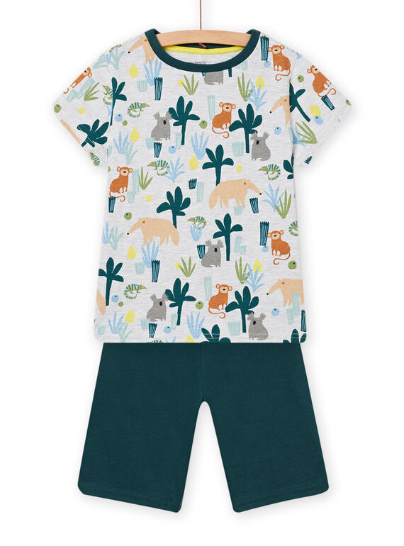 Ensemble pyjama écru et bleu pétrole à imprimé jungle enfant garçon NEGOPYCJUN / 22SH12H4PYJ003