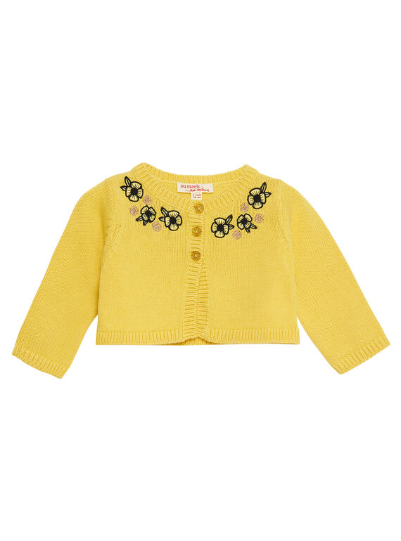 Cardigan en tricot jaune bébé fille JITROCAR / 20SG09F1CAR102