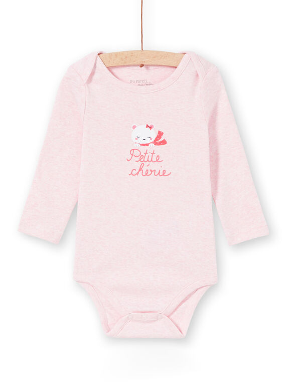 Body manches longues rose chiné motif chat LEFIBODCOU / 21SH132ABDLD314