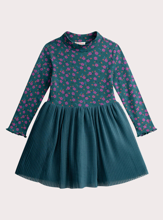 Robe verte jupon en tulle plissé pour fille VAKYROB3 / 24W901S2ROBG633