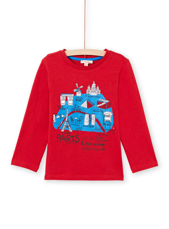 T-shirt manches longues rouge motif carte de Paris enfant garçon MOJOTEE3 / 21W9022ATML505