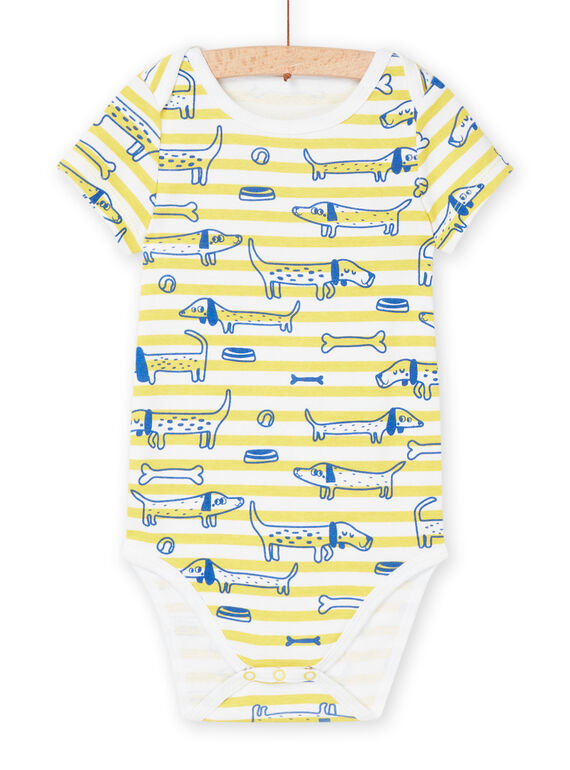 Body blanc et jaune en coton biologique à imprimé à rayures et chiens REGABODCHI / 23SH141ABDL000