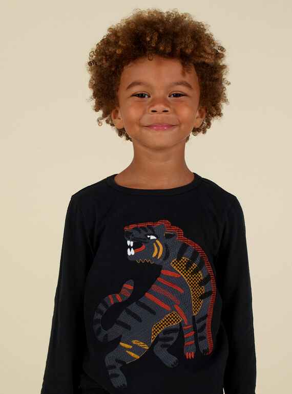 T-shirt brodé noir enfant garçon MOHITEE1 / 21W902U4TMLJ915