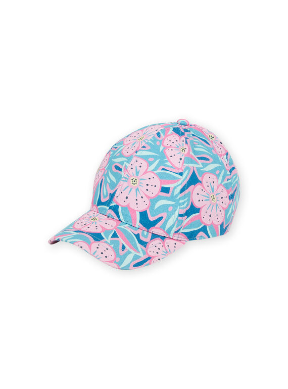Casquette bleu pétrole à imprimé fleuri enfant fille NYACAP1 / 22SI01C3CHA715