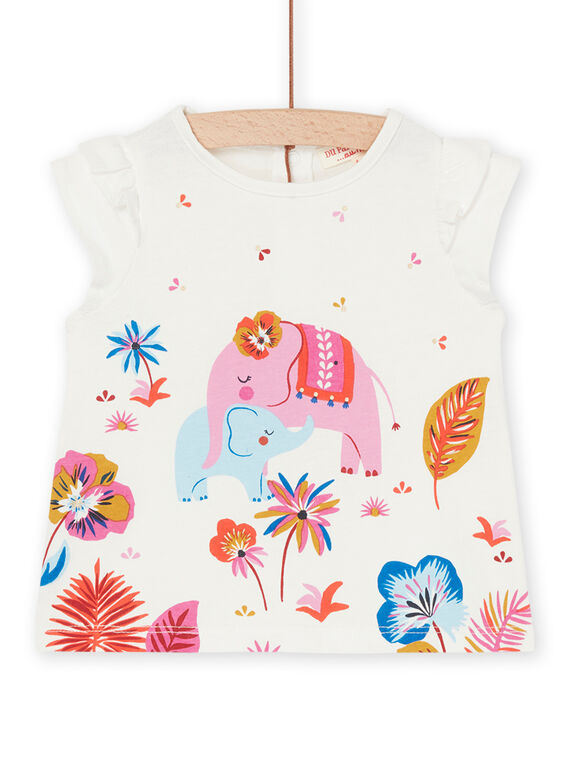 T-shirt écru à motifs éléphants et fleurs RIJUNTI / 23SG09U1TMC001