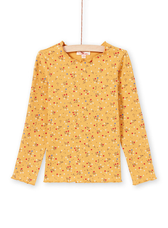 T-shirt côtelé jaune moutarde imprimé fleuri MAJOUTEE3 / 21W9012DTMLB106