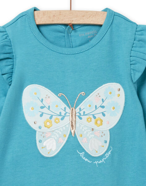 Grenouillère turquoise motif papillon bébé fille NEFIGREPAP / 22SH13G6GREC216