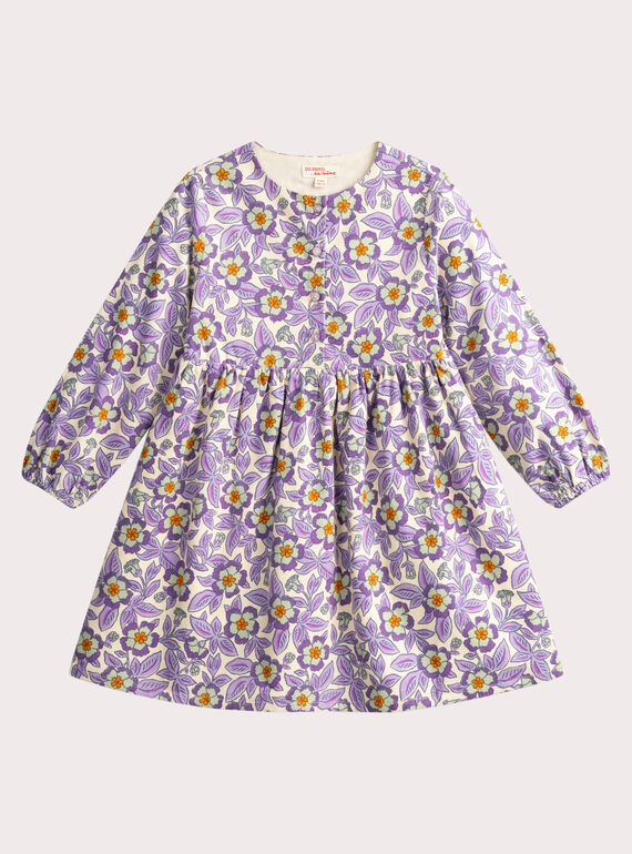 Robe en velours côtelé imprimé violet fleuri pour fille VAPEROB1 / 24W901R2ROB005