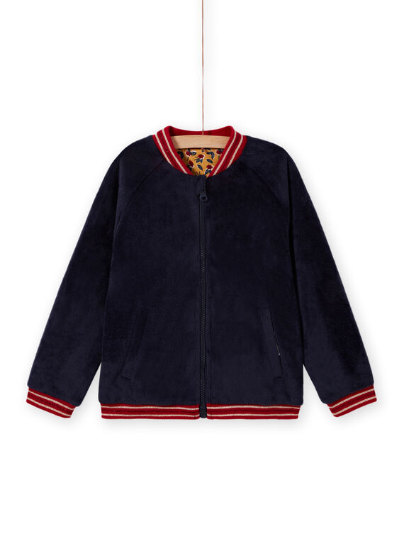 Cardigan teddy réversible bleu nuit enfant fille MAMIXCAR2 / 21W901J1CARC205