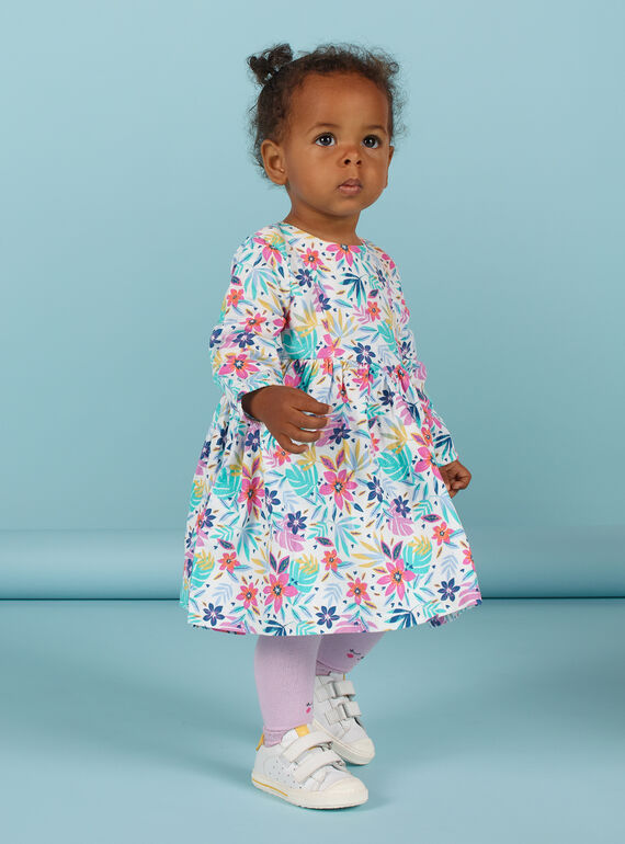 Robe en velours côtelé multicolore à imprimé fleuri bébé fille MIPLAROB4 / 21WG09O4ROB001