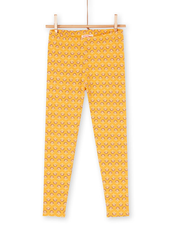 Legging jaune moutarde imprimé fleuri enfant fille LYAPOELEG / 21SI01Y1CAL107