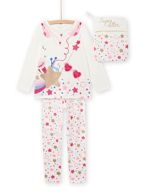 Ensemble pyjama écru super-star enfant fille NEFAPYJSTA / 22SH11F2PYG001