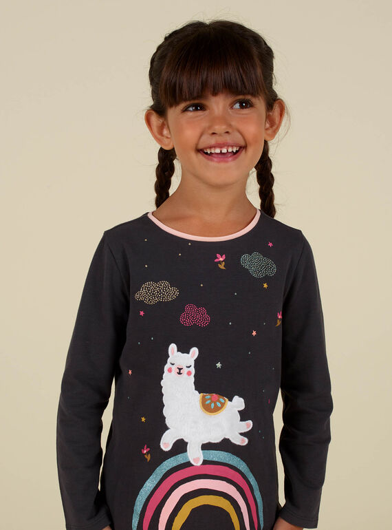 T-shirt gris imprimé lama fantaisie enfant fille MAHITEE2 / 21W901U1TMLJ905