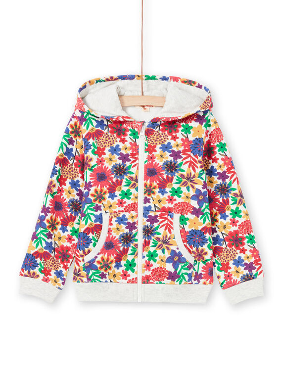 Sweat à capuche écru et rouge imprimé fleuri enfant fille MAJOHAUJOG2EX / 21W90116JGH006