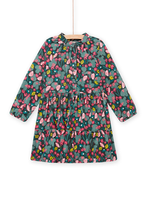Robe twill vert kaki imprimé fleuri enfant fille MAKAROB1 / 21W901I3ROBG604