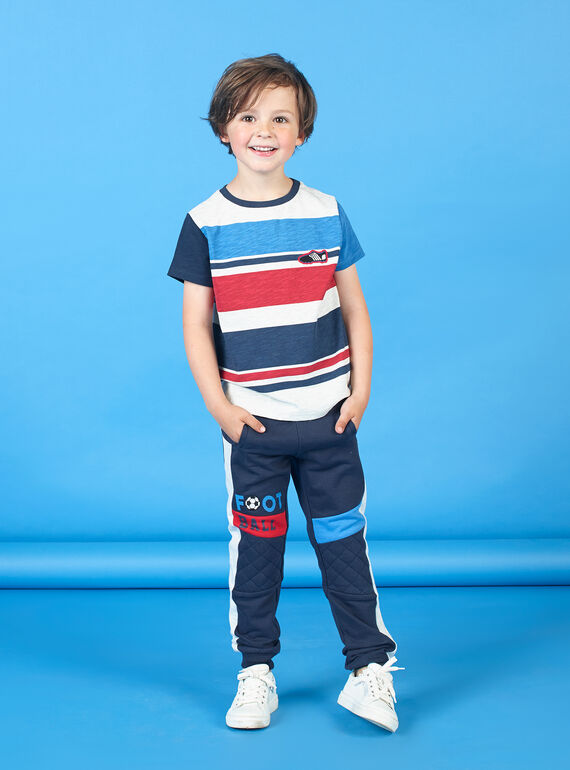 Bas de jogging bleu marine motif football enfant garçon LOHAJOG / 21S902X1JGB705