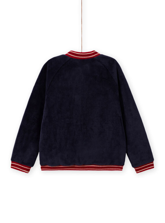 Cardigan teddy réversible bleu nuit enfant fille MAMIXCAR2 / 21W901J1CARC205