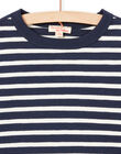 T-shirt manches longues à rayures écrues et bleu marine enfant garçon MOJOTIRIB1 / 21W90226TML001