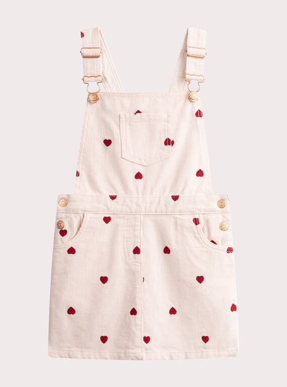 Robe écru en velours côtelée avec cœurs brodés pour fille VAKOROB2 / 24W90132ROB114
