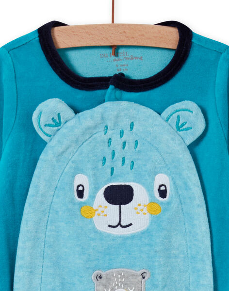 Grenouillère bleu turquoise en velours motif oursons bébé garçon MEGAGREOUR / 21WH1484GRE202