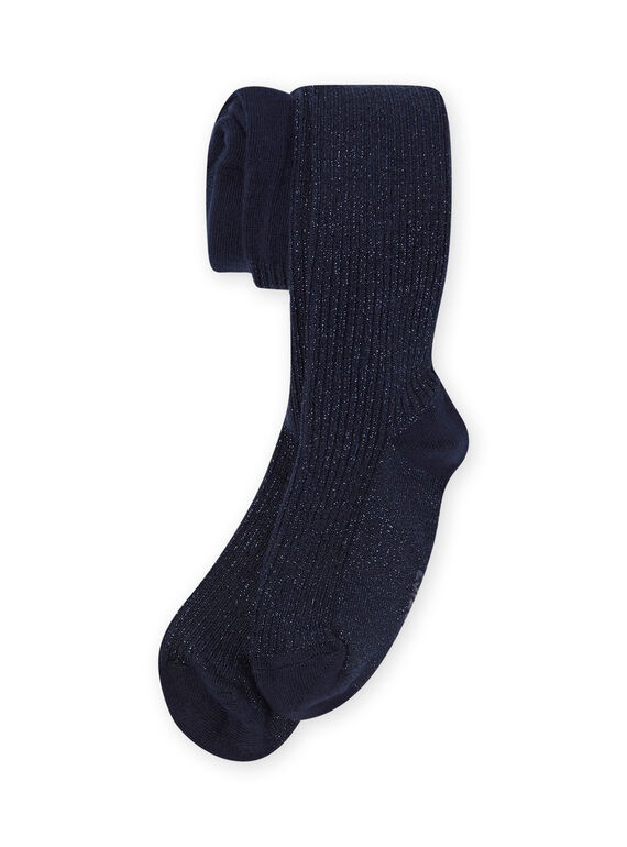 Collant uni bleu de minuit côtelé enfant fille MYAJOSCOL2 / 21WI0115COLC205