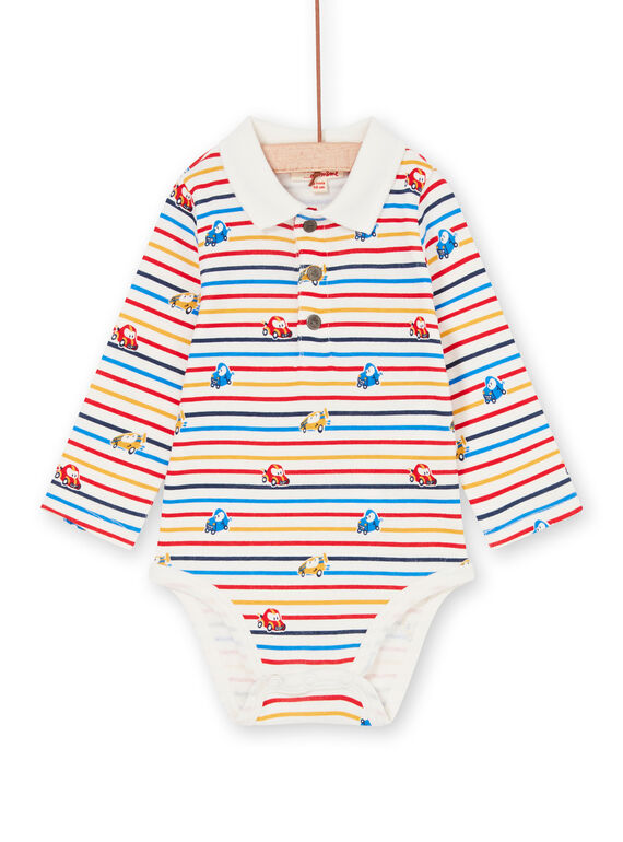 Body écru à col motifs voitures et rayures bébé garçon LUHABOD2 / 21SG10X1BOD001