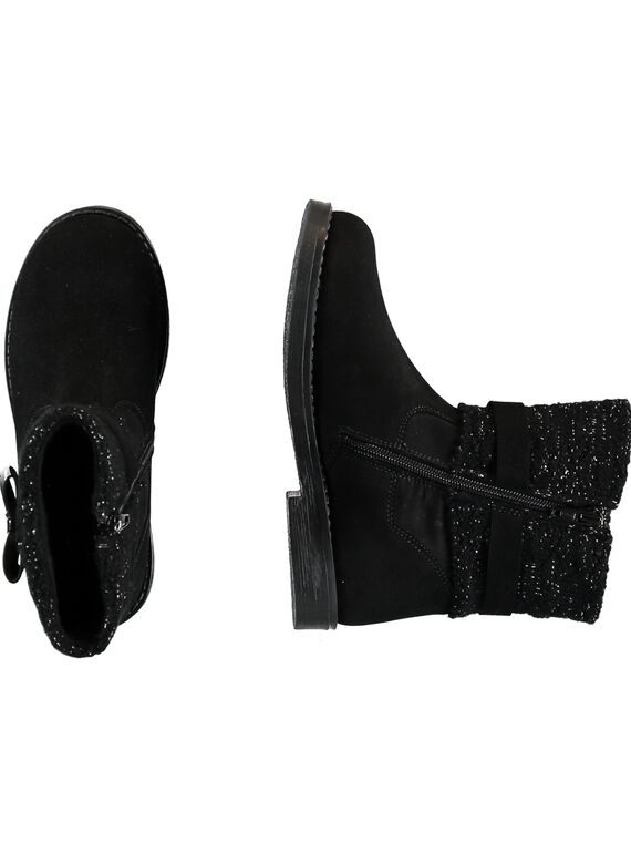Boots col tricôt croûte de cuir nor enfant fille GFBOOTRICO / 19WK35X1D0D090