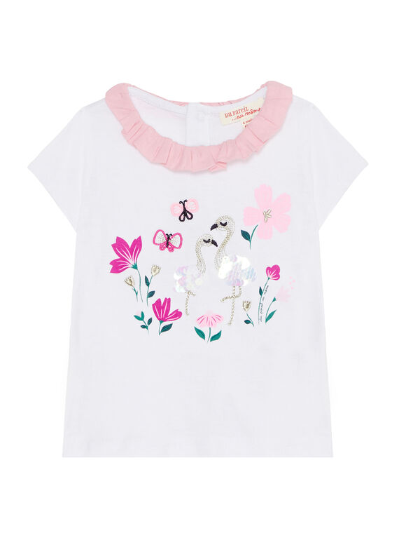 Tee shirt manches courtes et col volanté bébé fille JIPOEBRA / 20SG09G1BRA000